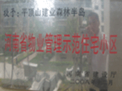 2008年12月17日，平頂山森林半島被 評為"河南省物業(yè)管理示范住宅小區(qū)"榮譽稱號。